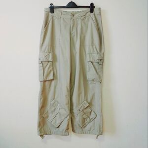 Social Tourist Cargo Pant Women Large Green Baggy Parachute Wide Leg Hiking Wear
